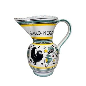 Deruta Pitcher Black Rooster Floral Jug Ristorante Gallo Nero Green Yellow Italy